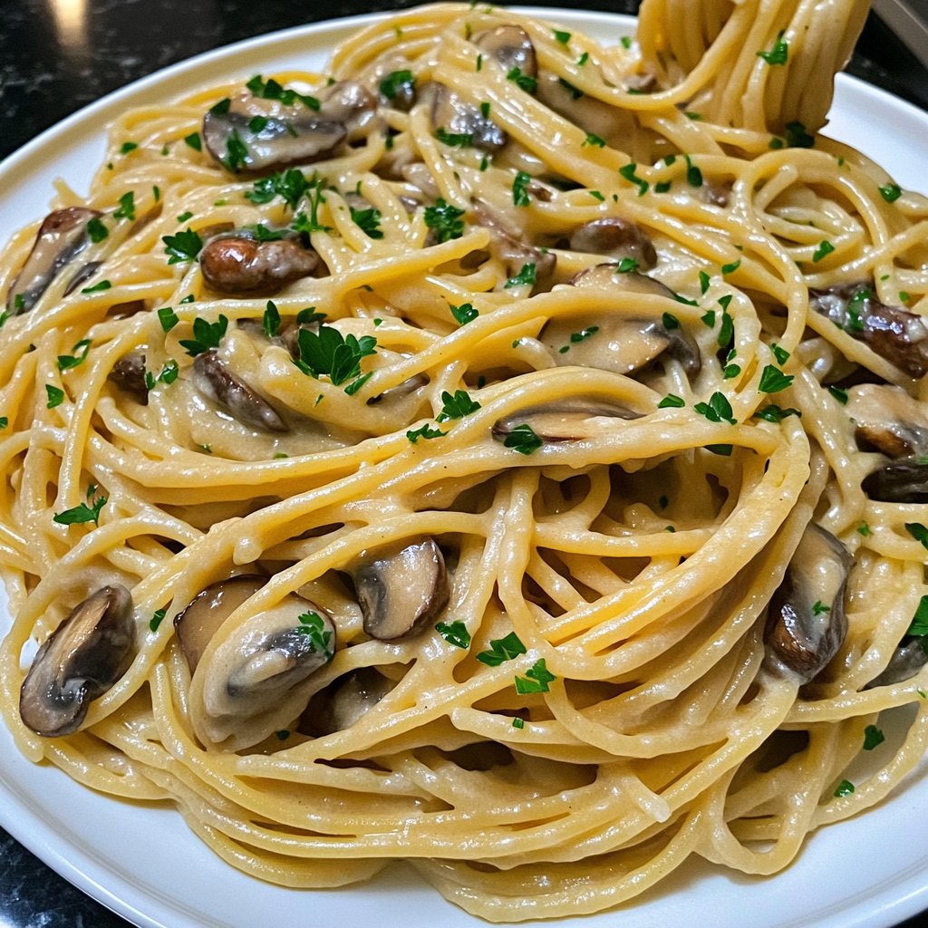 Spaghetti mit Pilzen und Petersilie