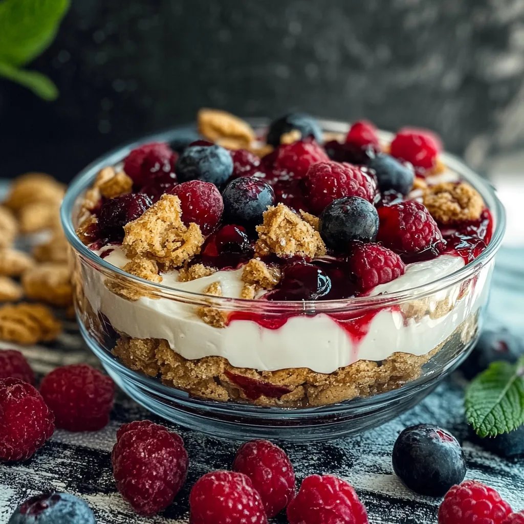 Schichtdessert mit Himbeeren und Keksen