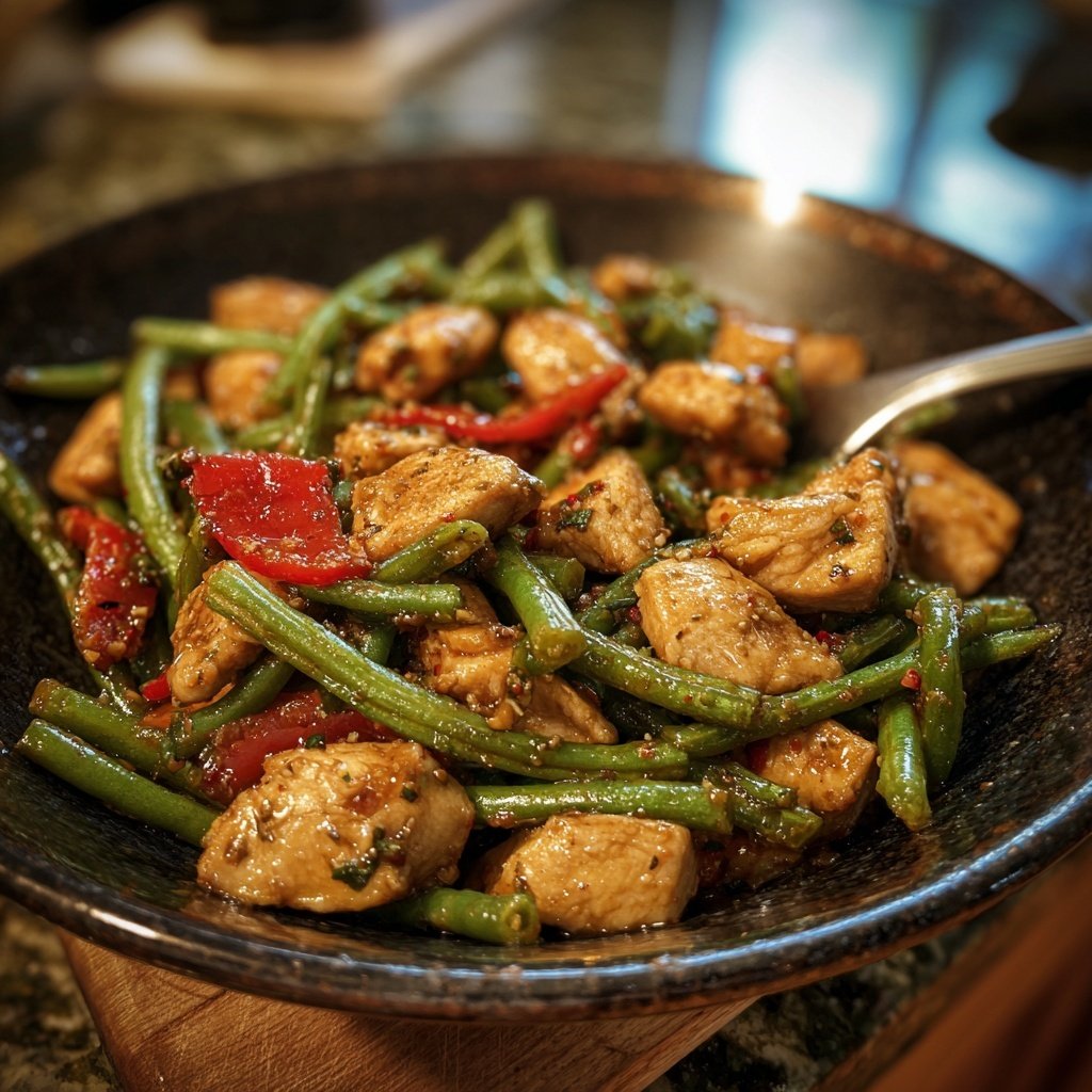 Kalorienarme Hähnchenpfanne Mit Grünen Bohnen