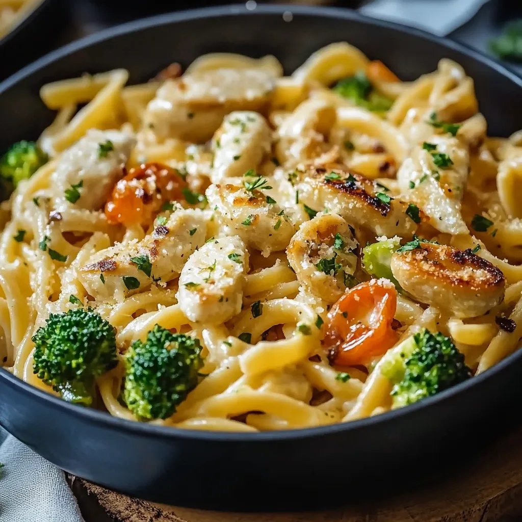 Cremige Hähnchen Brokkoli Pasta