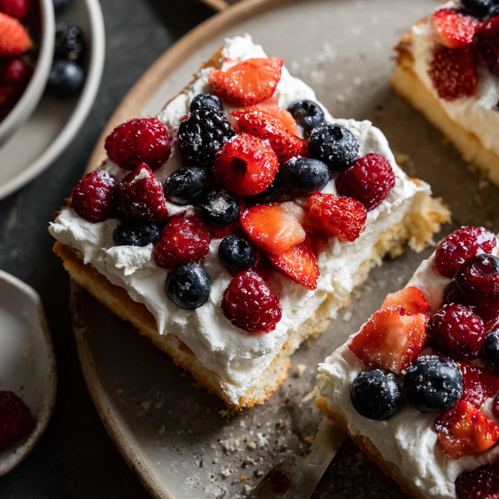 Blechkuchen mit Beeren und Sahne