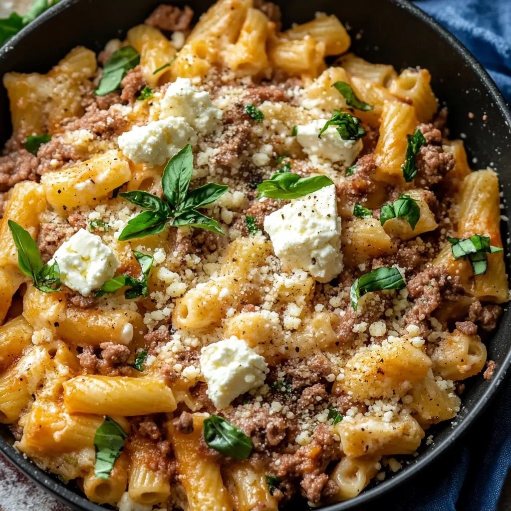 Cremige Nudel-Hackfleisch-Pfanne mit Feta
