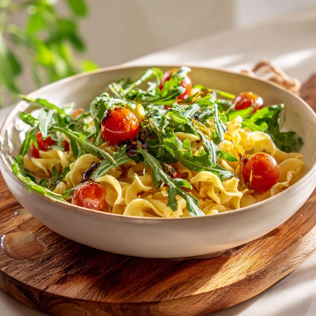 Mediterraner Nudelsalat Mit Rucola Blättern